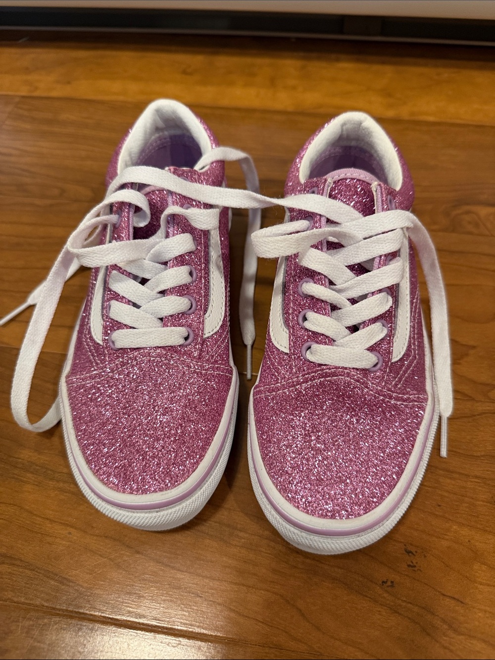Vans Kids Glitter Pink Lace-Up Sneakers with White Accents new sz1.5